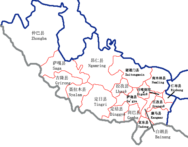 Shigatse Administrative Map